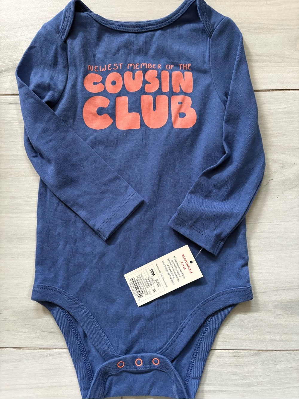 Baby Long-Sleeve One-Piece Bodysuit - Navy with Coral Print